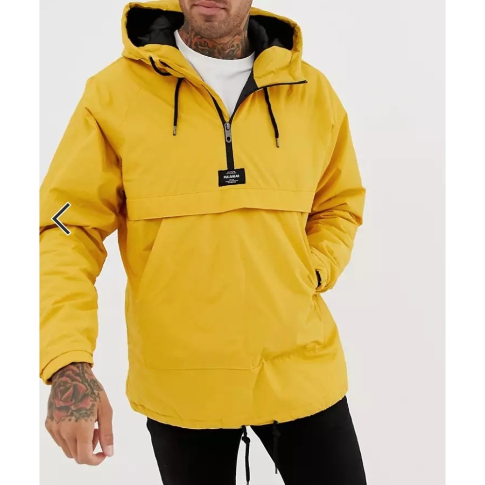 Pull&Bear Half Zip Windbreaker Hoodie Yellow Jacket Men's Sz Small